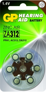 Pilas Zink Air para audífono - ZA312, 6 unidades