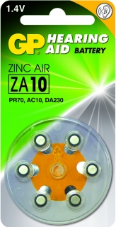 Pilas Zink Air para audífono - ZA10, 6 unidades