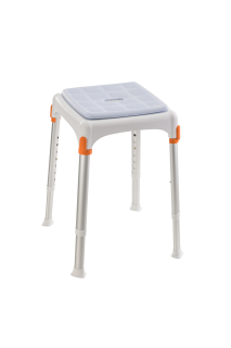 Taburete de ducha – cuadrado - asiento blando azul claro  