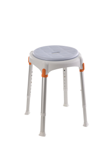 Taburete de ducha – redondo - asiento blando azul claro  