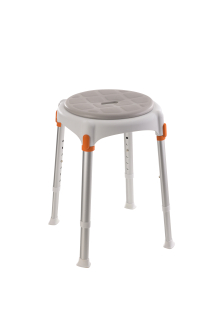 Taburete de ducha – redondo - asiento blando gris claro  